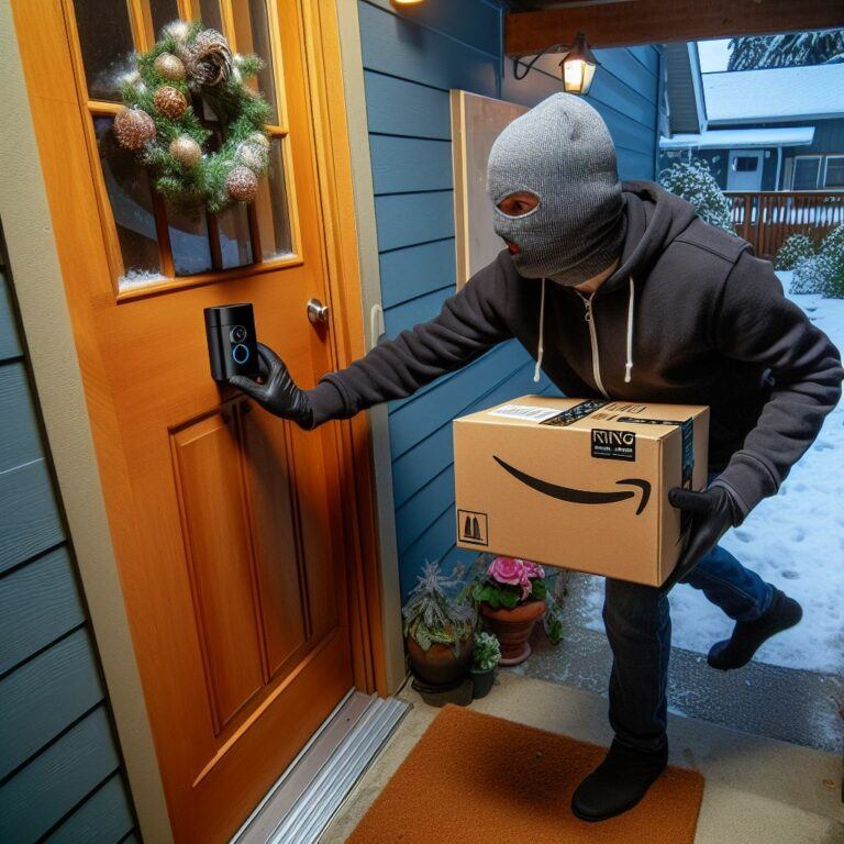 Amazon Ring camera captures a porch pirate.